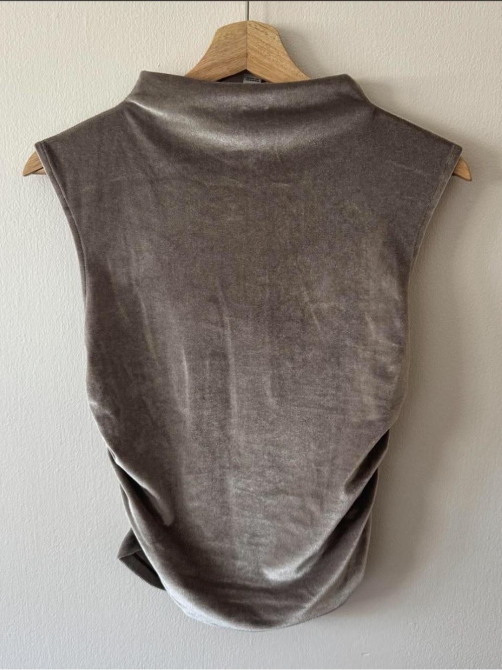 Sleeveless Velvet Mock-Neck Top in Taupe